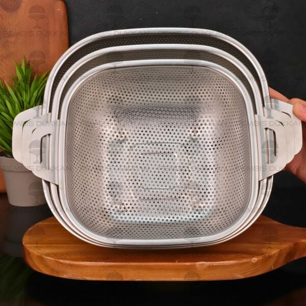 26CM KARE KULPLU, ÇELİK SÜZGEÇ (SZG365)