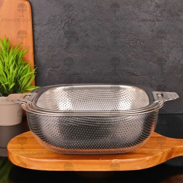 26CM KARE KULPLU, ÇELİK SÜZGEÇ (SZG365)
