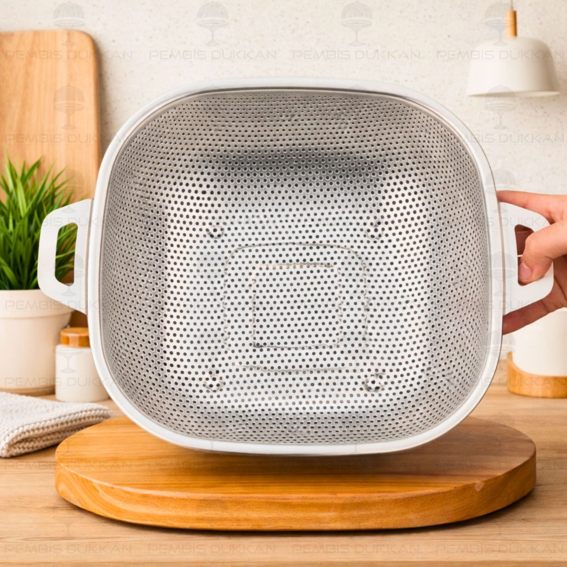 26CM KARE KULPLU, ÇELİK SÜZGEÇ (SZG365)