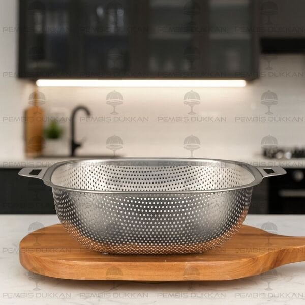 24CM KARE KULPLU, ÇELİK SÜZGEÇ (SZG364)