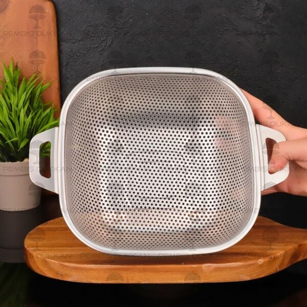 24CM KARE KULPLU, ÇELİK SÜZGEÇ (SZG364)