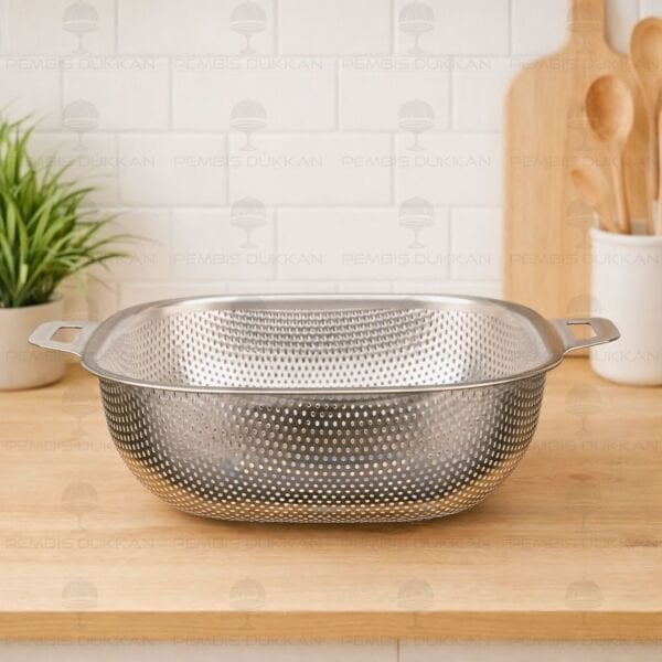 24CM KARE KULPLU, ÇELİK SÜZGEÇ (SZG364)