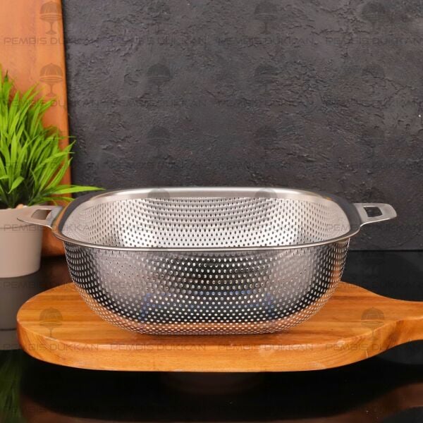 24CM KARE KULPLU, ÇELİK SÜZGEÇ (SZG364)
