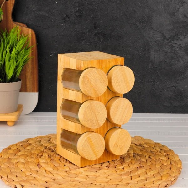 6'LI BAMBU KAPAKLI STANDLI BAHARATLIK SET(8B23)