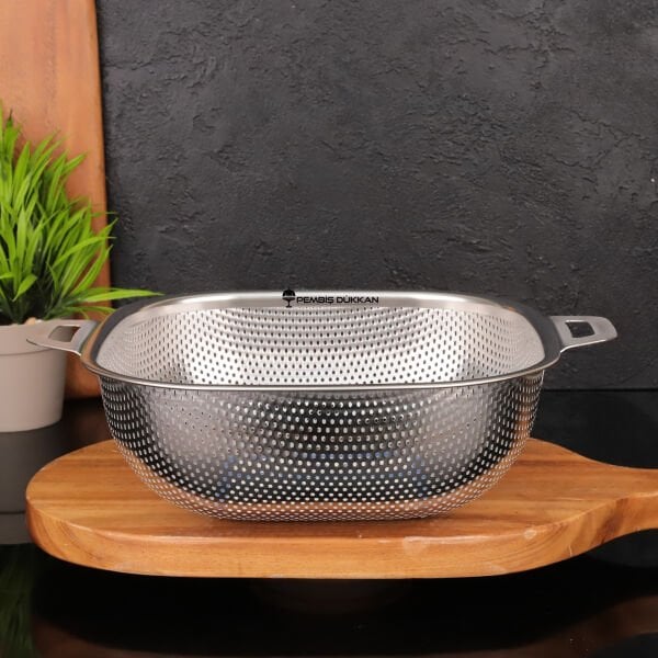 24CM KARE KULPLU, ÇELİK SÜZGEÇ (SZG364)
