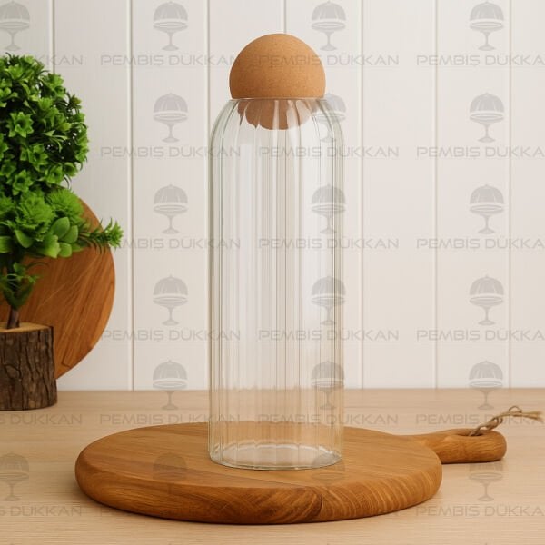 1350ML MANTAR TOP KAPAKLI, ÇİZGİLİ KAVANOZ (SMB)