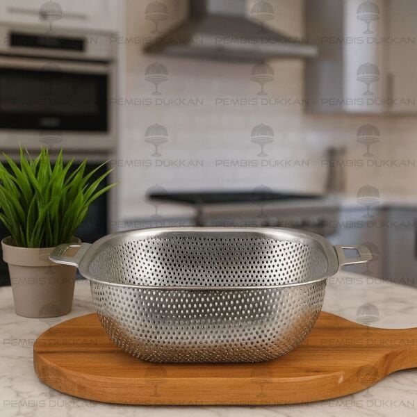 22CM KARE KULPLU, ÇELİK SÜZGEÇ (SZG363)