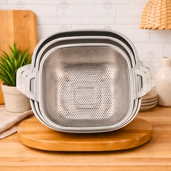 22CM KARE KULPLU, ÇELİK SÜZGEÇ (SZG363)