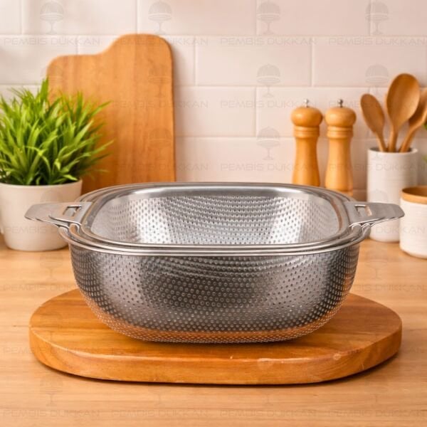 22CM KARE KULPLU, ÇELİK SÜZGEÇ (SZG363)