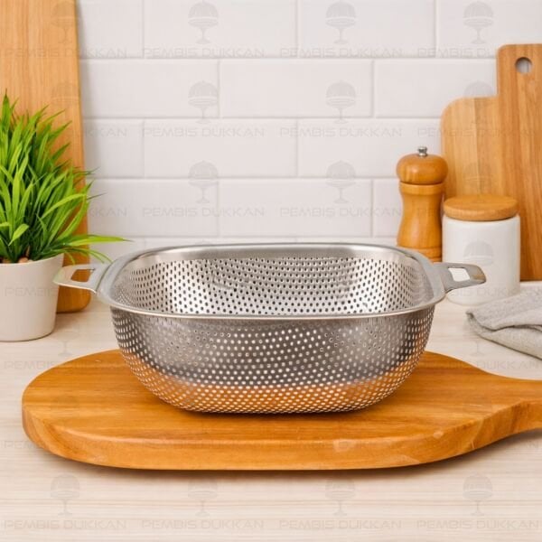 22CM KARE KULPLU, ÇELİK SÜZGEÇ (SZG363)