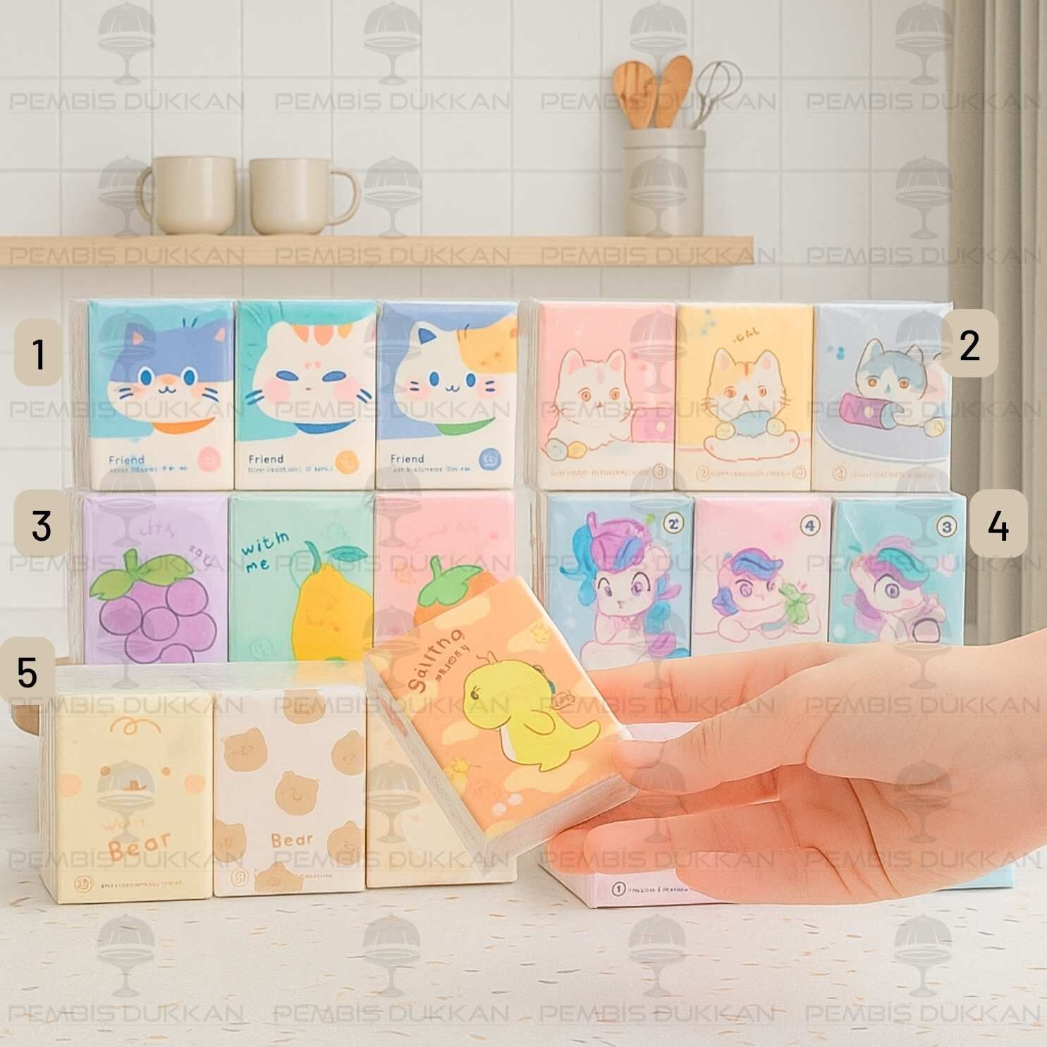 9LU SEVİMLİ KARAKTER DESENLİ CEP BOY PEÇETE (DESEN SEÇİN) NO:2