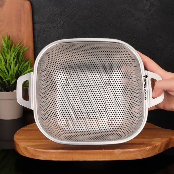 1 ADET İVY 22 CM KARE KULPLU ÇELİK SEPET SÜZGEÇ (SZG363)