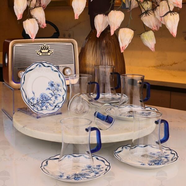 LUNA BLUE 6 KİŞİLİK 12 PARÇA ÇAY BARDAK TAKIMI