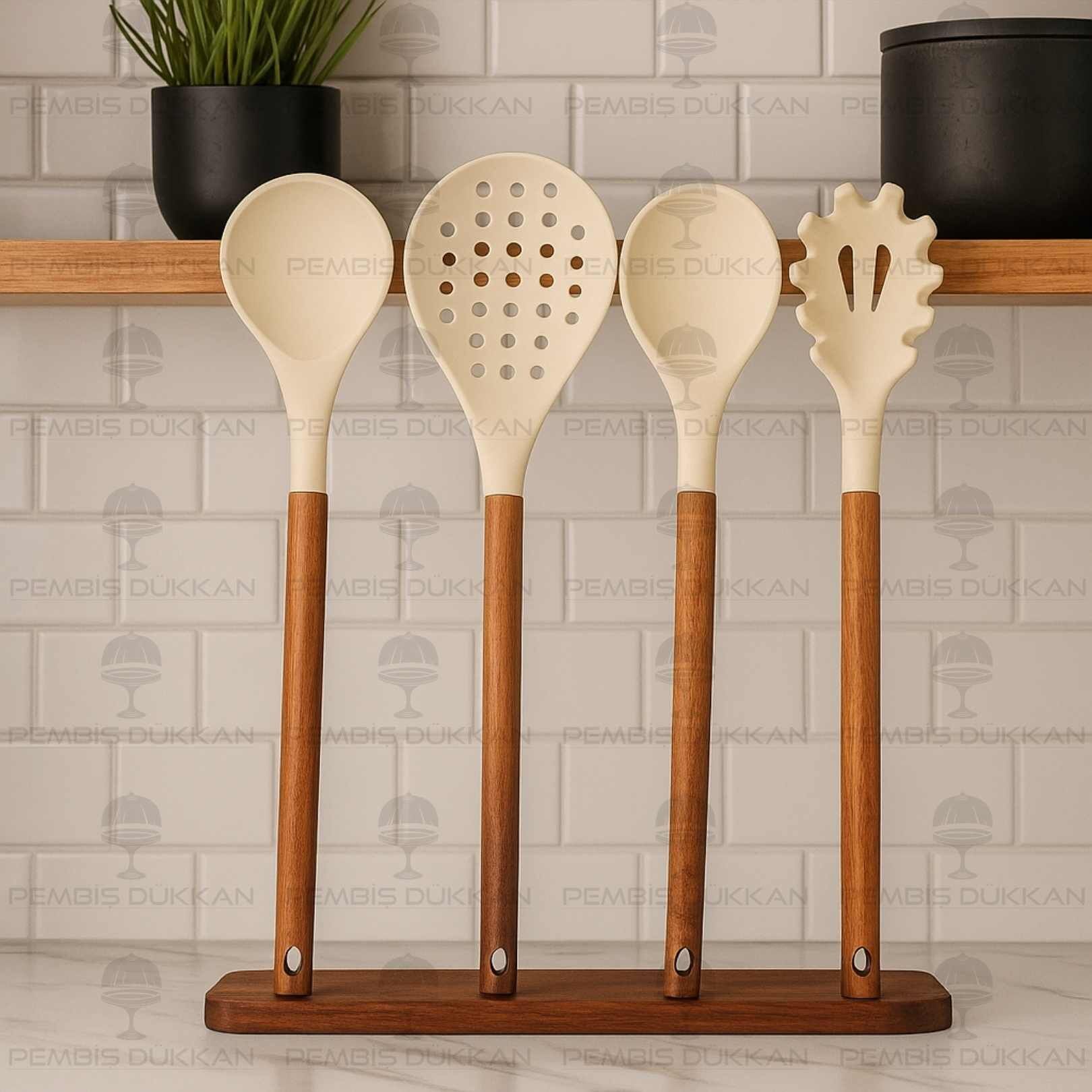 4 PARÇA AKASYA SAPLI KREM SİLİKON SET NO2