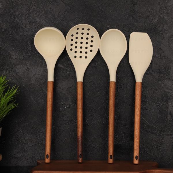 4 PARÇA AKASYA SAPLI KREM SİLİKON SET NO1