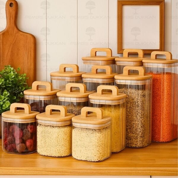 12Lİ MİLLA ERZAK BAMBU KAPAKLI KAVANOZ SET (BOR093-094-095-096)