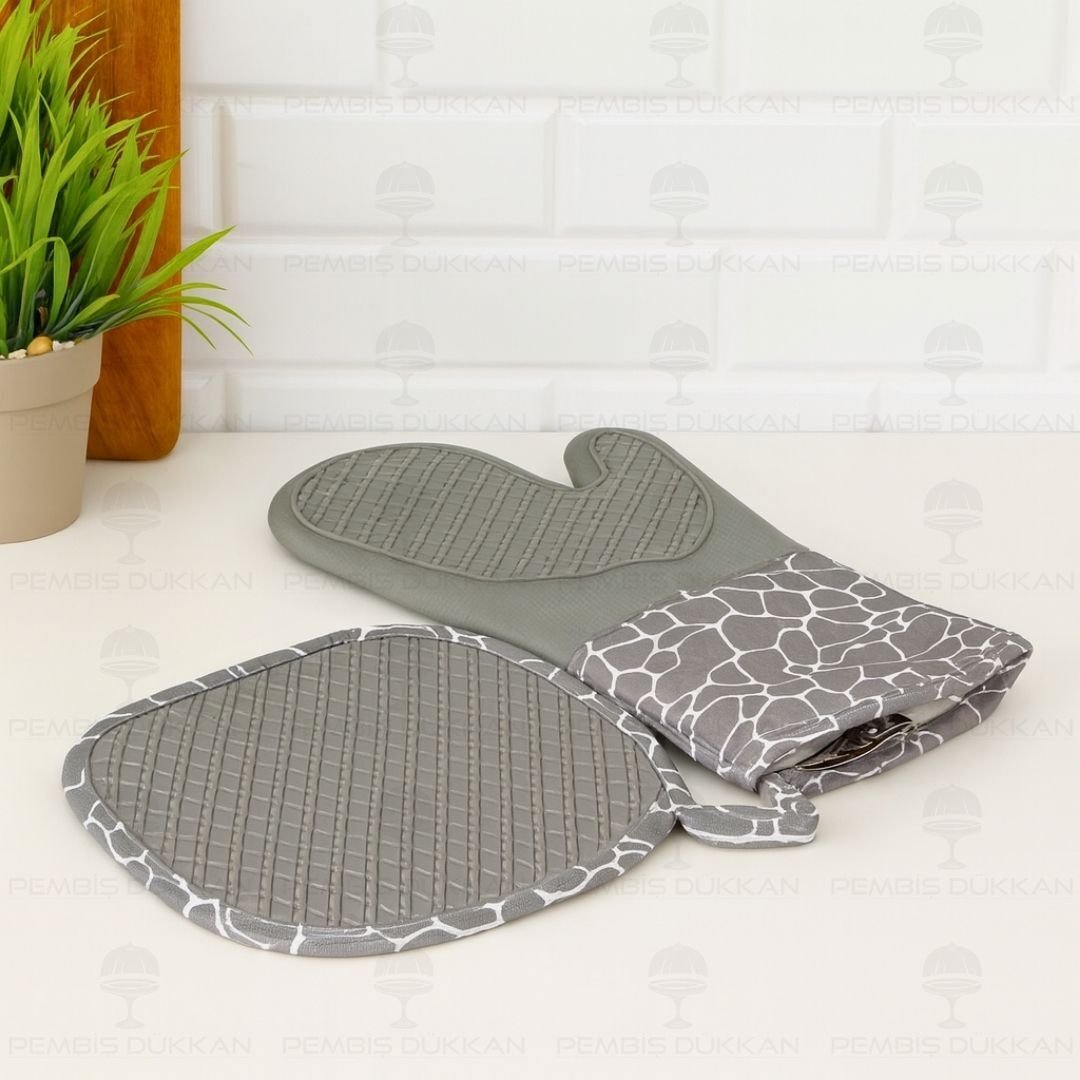 GRİ SİLİKON ULTRA FIRIN ELDİVENİ & TUTACAK SET (TH76596)