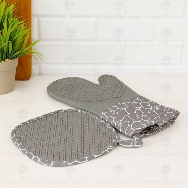 GRİ SİLİKON ULTRA FIRIN ELDİVENİ & TUTACAK SET (TH76596)