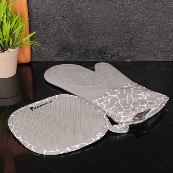 GRİ SİLİKON ULTRA FIRIN ELDİVENİ & TUTACAK SET (TH76596)