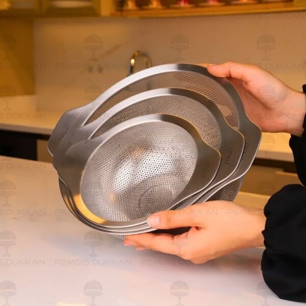 18-22-26 cm Sieve 3'lü 18/10 Paslanmaz Çelik Süzgeç Set
