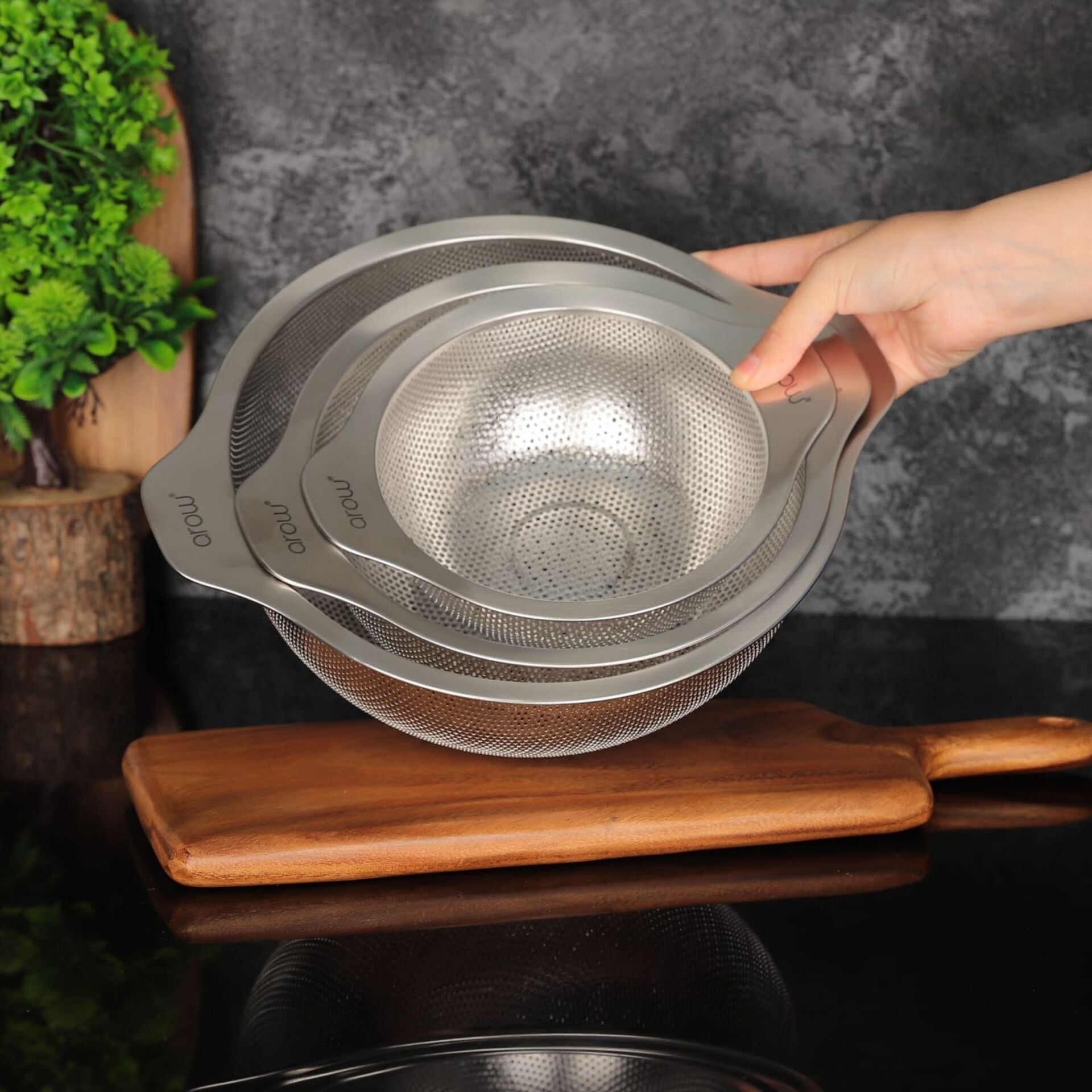 16-20-24CM SIEVE 3LÜ 18/10 PASLANMAZ ÇELİK SÜZGEÇ SET