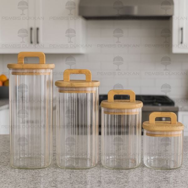 4LÜ MİLLA ERZAK BAMBU KAPAKLI KAVANOZ SET (BOR093-094-095-096)