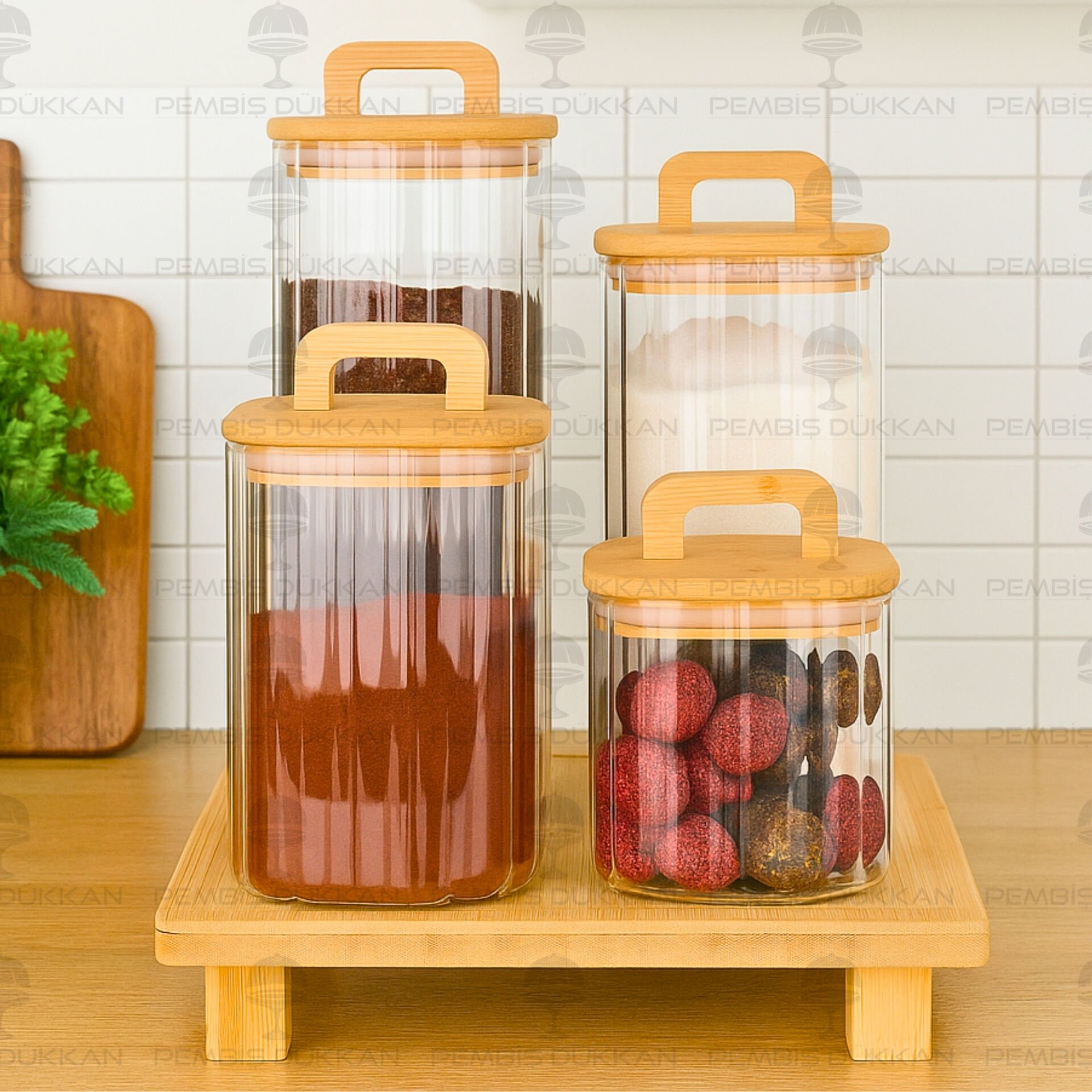 4LÜ MİLLA TEZGAH ÜSTÜ KAVANOZ KOMBİN SET (8B71)