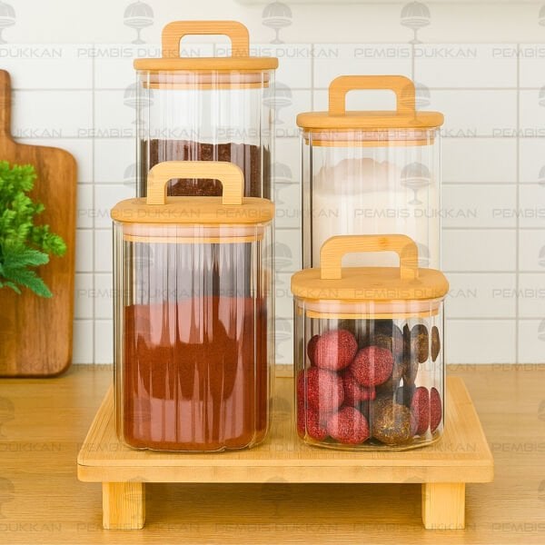 4LÜ MİLLA TEZGAH ÜSTÜ KAVANOZ KOMBİN SET (8B71)