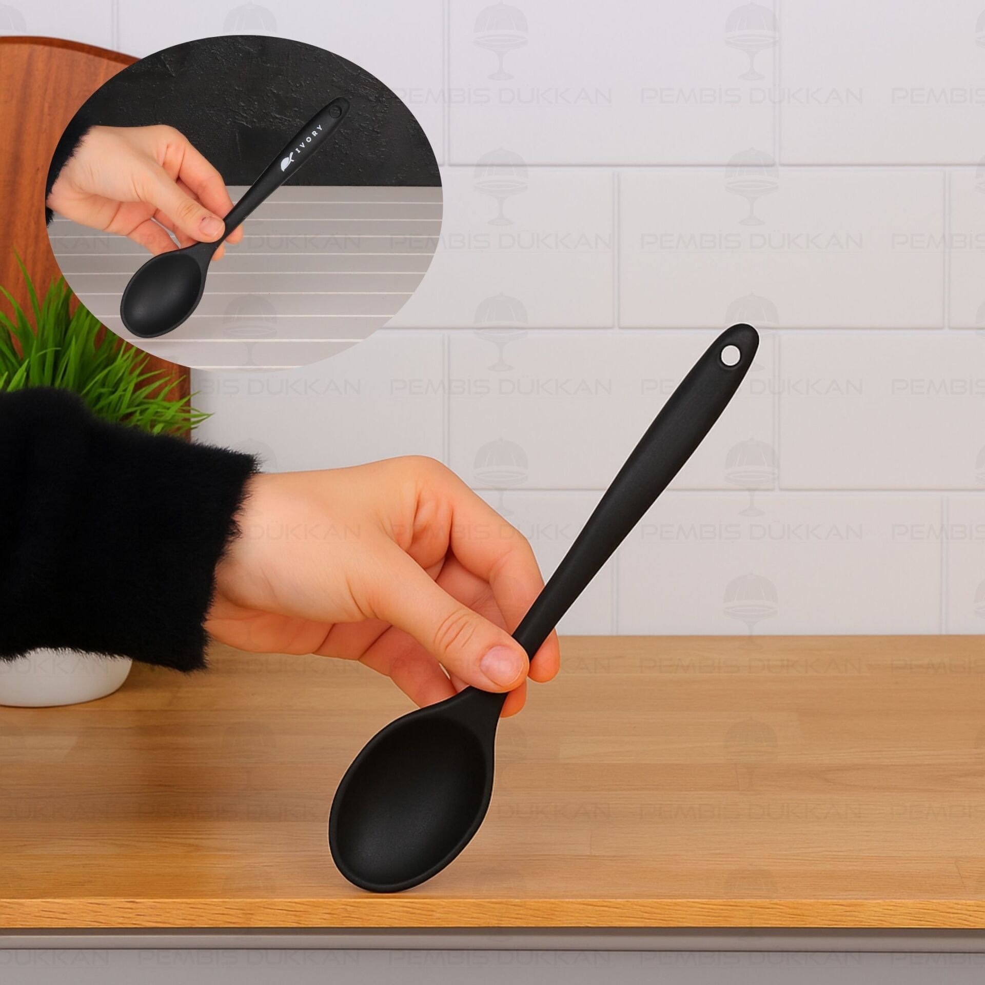 SİYAH MİNİ DERİN SİLİKON KAŞIK İVY (SL150)
