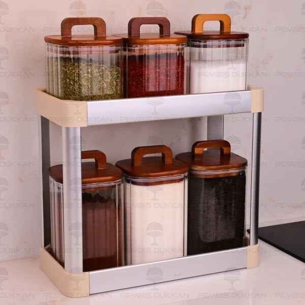 2 KATLI ALÜMİNYUM ORGANİZER & RAF KAVANOZ KOMBİN SET (BOR89-090)