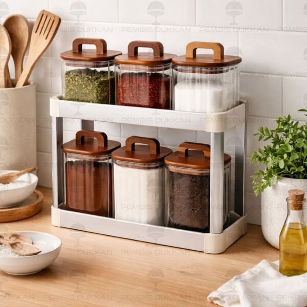 2 KATLI ALÜMİNYUM ORGANİZER & RAF KAVANOZ KOMBİN SET (BOR89-090)