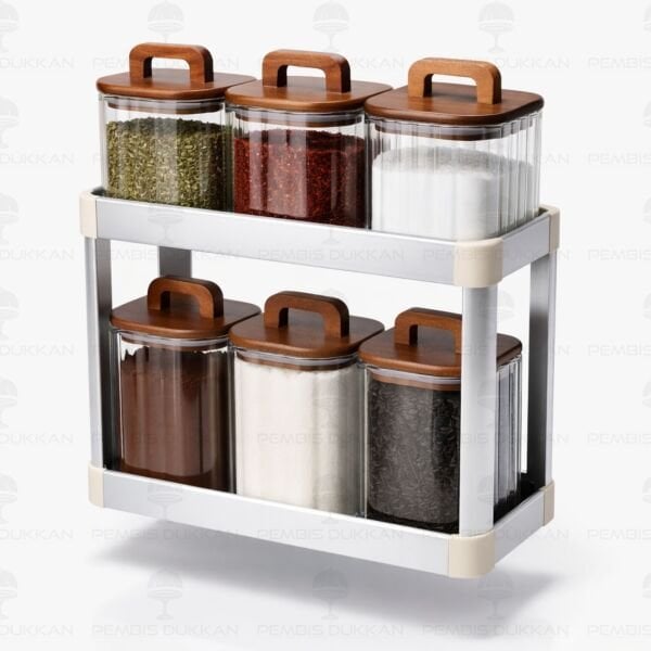 2 KATLI ALÜMİNYUM ORGANİZER & RAF KAVANOZ KOMBİN SET (BOR89-090)