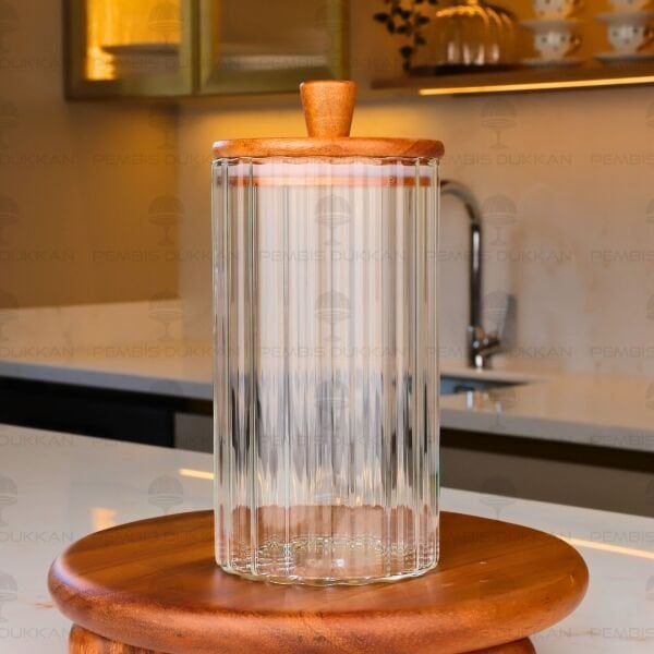 VERONA 1160ML AKASYA KAPAKLI ÇİZGİLİ KAVANOZ (BOR 0116)