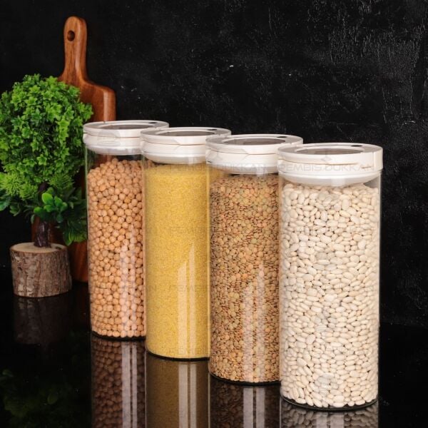 4LÜ BEYAZ TESORA, 2100ML ERZAK KAVANOZ SETİ