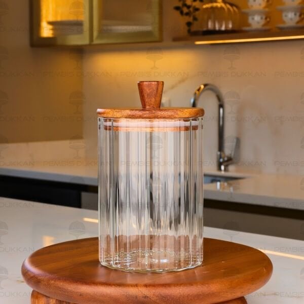 VERONA 860ML AKASYA KAPAKLI ÇİZGİLİ KAVANOZ (BOR 0115)