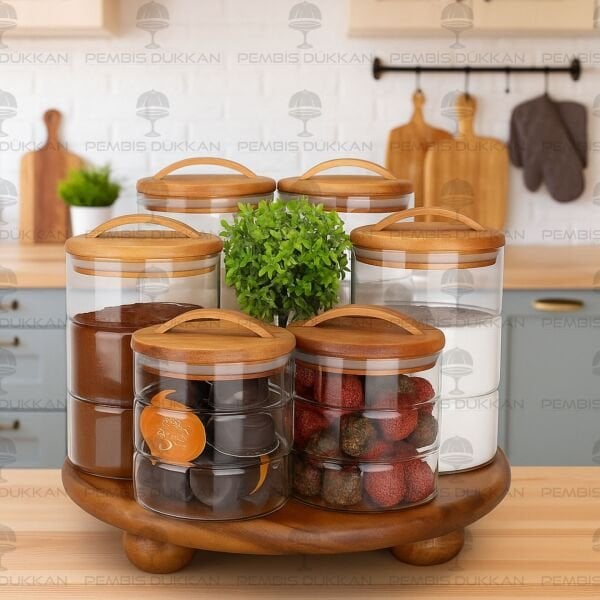 6LI LUVA TEZGAH ÜSTÜ KAVANOZ KOMBİN SET (AKS142)