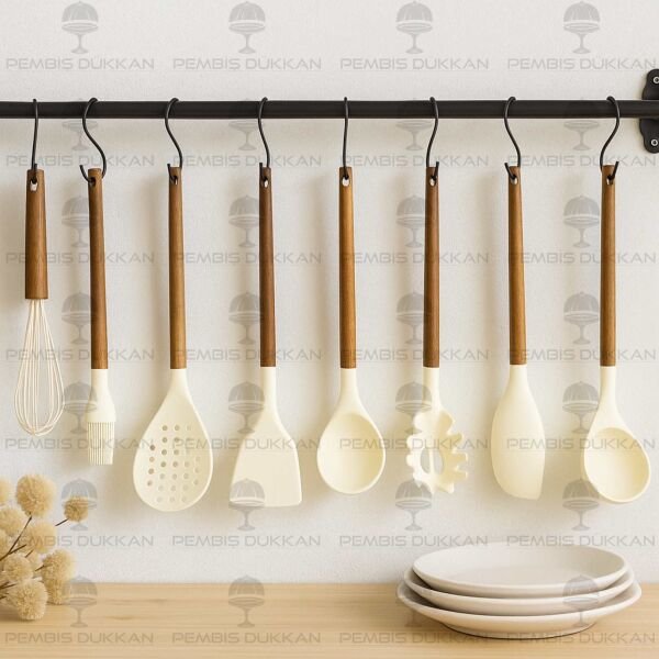 8 PARÇA AKASYA SAPLI KREM SİLİKON SET