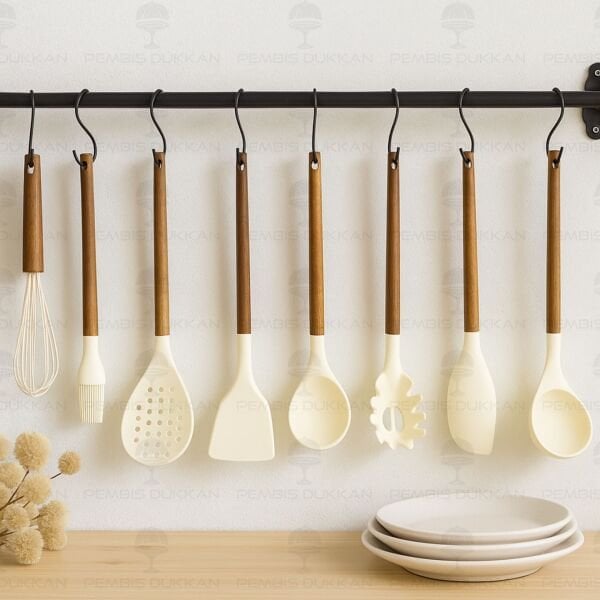 8Lİ AKASYA SAPLI KREM SİLİKON SET