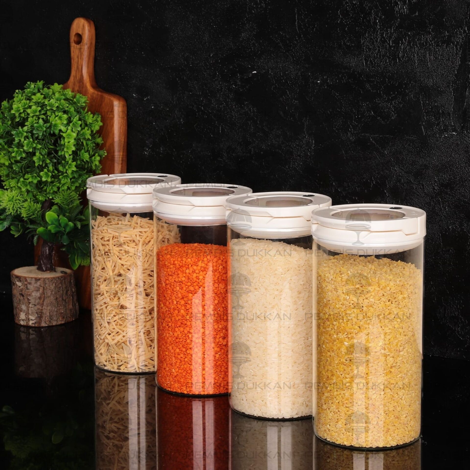 4LÜ BEYAZ TESORA 1650ML ERZAK KAVANOZ SETİ