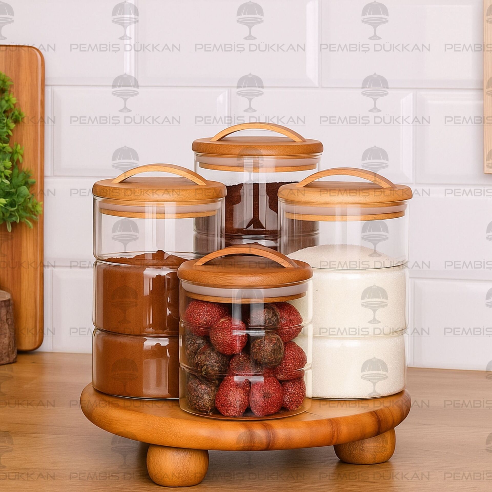 4LÜ LUVA TEZGAH ÜSTÜ KAVANOZ KOMBİN SET (AKS143)