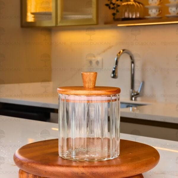 VERONA 600ML AKASYA KAPAKLI ÇİZGİLİ KAVANOZ (BOR 0114)