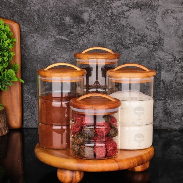 4LÜ LUVA TEZGAH ÜSTÜ KAVANOZ KOMBİN SET (AKS143)