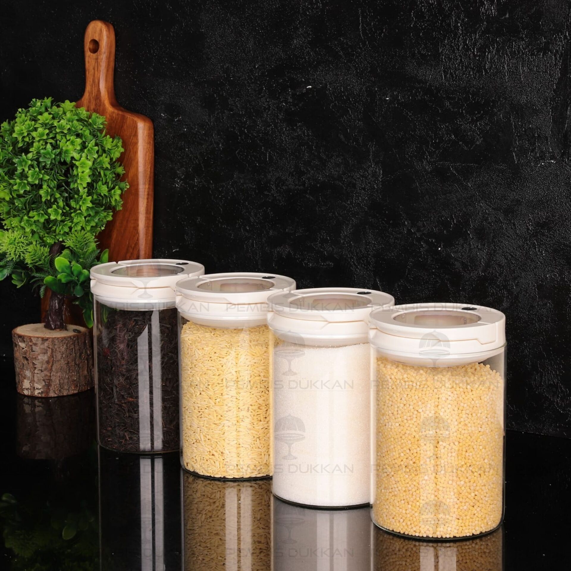 4LÜ BEYAZ TESORA, 1300ML ERZAK KAVANOZ SETİ