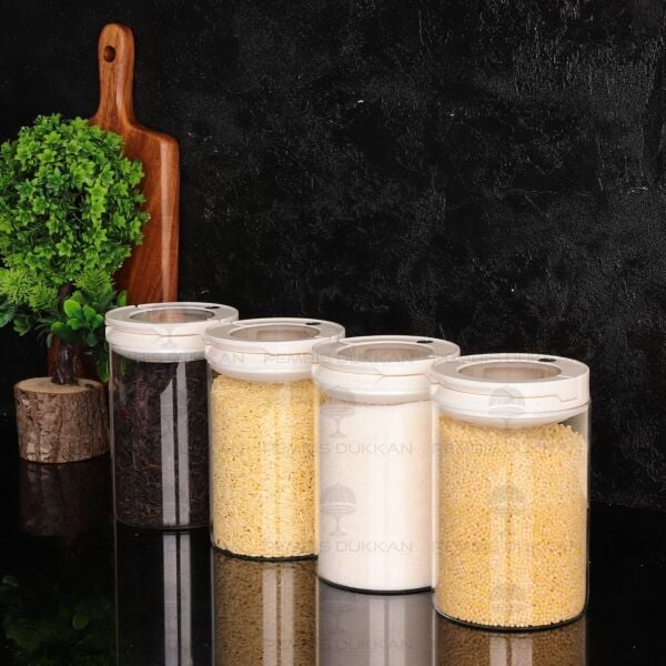 4LÜ BEYAZ TESORA, 1300ML ERZAK KAVANOZ SETİ