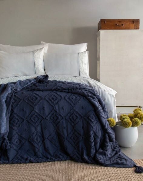 ELLİON TRİKOLU ÇİFT KİŞİLİK BATTANİYELİ NEVRESİM TAKIMI - İNDİGO