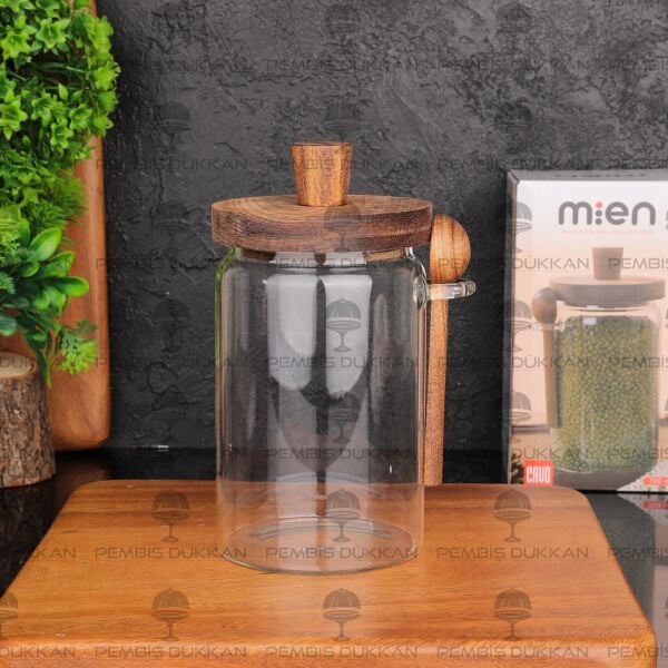 NOMİ 700ML KAŞIKLI, AKASYA KAPAKLI KAVANOZ (BOR 0106)