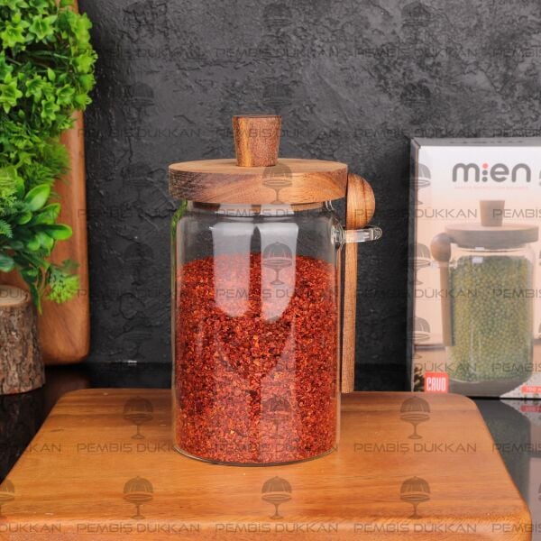 NOMİ 700ML KAŞIKLI, AKASYA KAPAKLI KAVANOZ (BOR 0106)