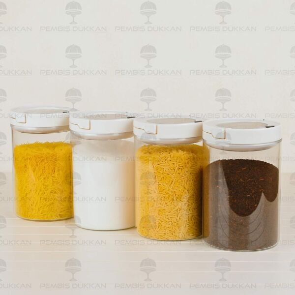 4LÜ BEYAZ TESORA, 1300ML ERZAK KAVANOZ SETİ