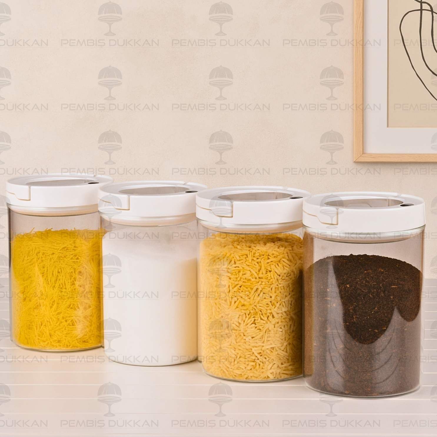 4LÜ BEYAZ TESORA, 1300ML ERZAK KAVANOZ SETİ