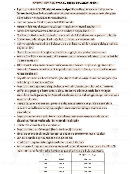 4LÜ BEYAZ TESORA, 1300ML ERZAK KAVANOZ SETİ